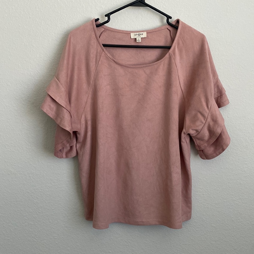 Umgee Women’s Pink Ruffled Sleeve Top M